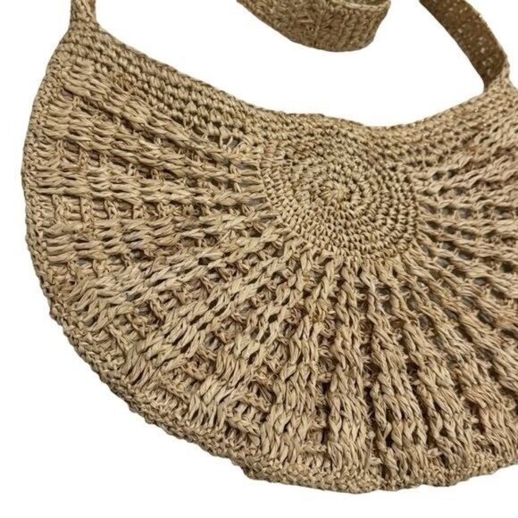 Ale by Alessandra Rafia Straw Medium Size Purse Long Strap Coastal Boho Resort - Picture 3 of 9